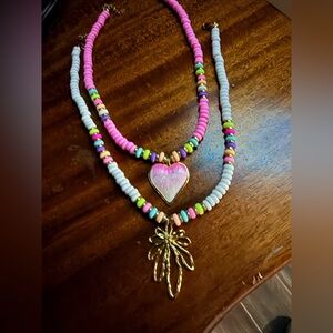 Colorful Beaded Necklace with Heart and Gold Pendant